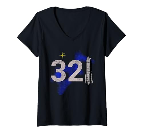 Damen Vintage Space Coast 321 Rocket Launch Souvenir T-Shirt mit V-Ausschnitt Damen Vintage Space Coast 321 Rocket Launch Souvenir T-Shirt mit V-Ausschnitt von Florida Space Coast 321 Liftoff Rocket Launch