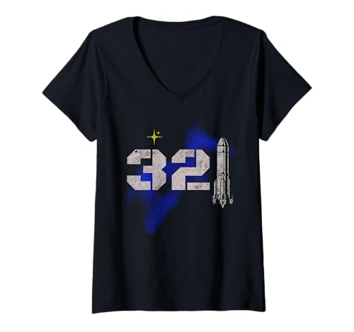 Damen Vintage Space Coast 321 Rocket Launch Souvenir T-Shirt mit V-Ausschnitt Damen Vintage Space Coast 321 Rocket Launch Souvenir T-Shirt mit V-Ausschnitt von Florida Space Coast 321 Liftoff Rocket Launch