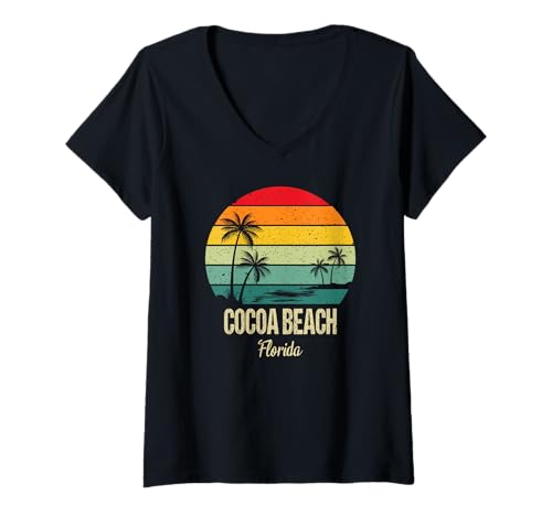 Damen Cocoa Beach Florida Urlaub Andenken Strand Partyurlaub Party T-Shirt mit V-Ausschnitt von Florida Urlaub Gruppenoutfits Partyurlaub