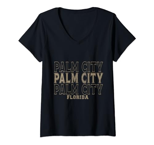 Damen Palmenstadt im Vintage-Stil, Florida T-Shirt mit V-Ausschnitt Damen Palmenstadt im Vintage-Stil, Florida T-Shirt mit V-Ausschnitt von Florida born and Florida apparel