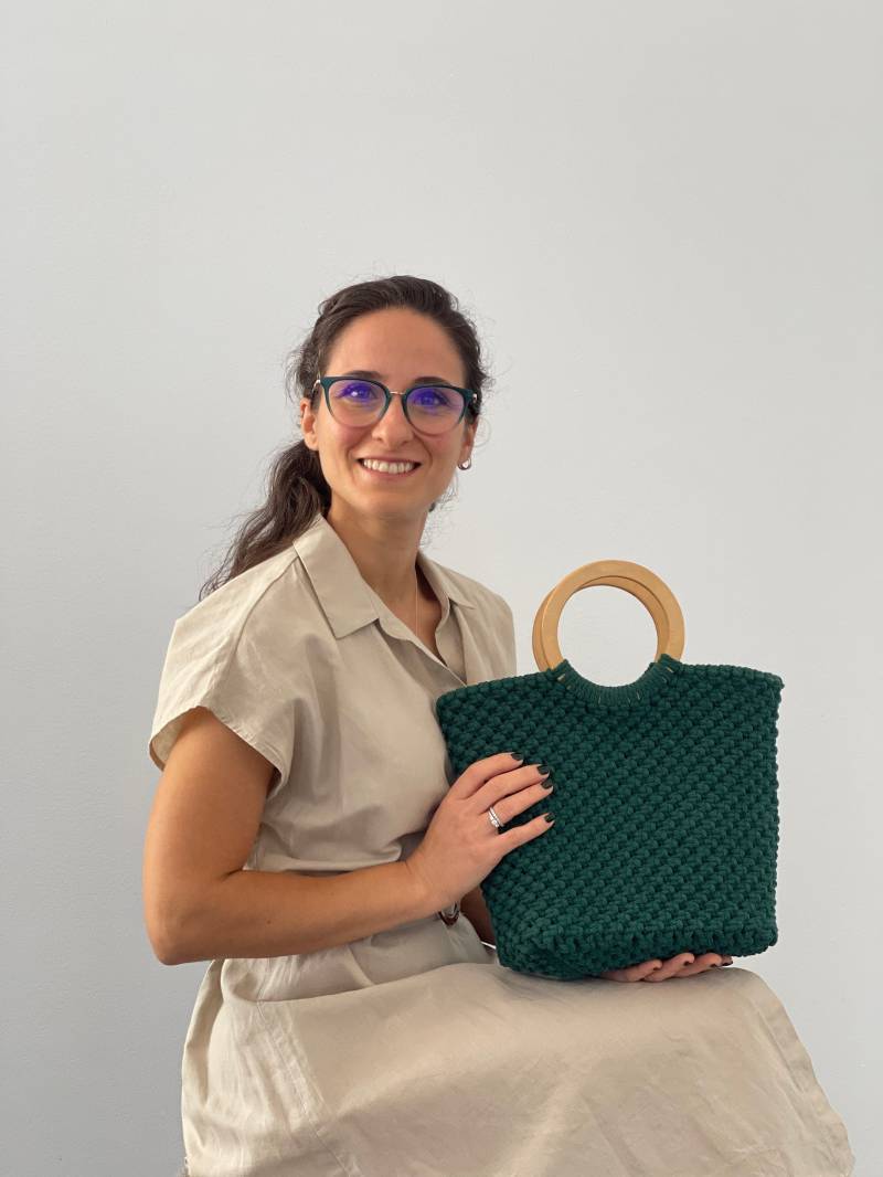 Handgemachte Makramee Tasche Mit Echtholz Griff von FloridanStore