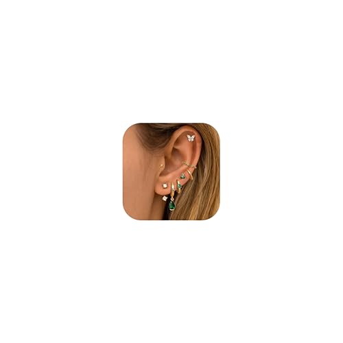 Florideco 8 Paar flache Rückseite Ohrringe für Frauen Hypoallergen Chirurgischer Edelstahl Flatback Studs Zierliche Creolen Stapel Kleine Gold Knorpel Ohrring-Sets für mehrere Piercing, Edelstahl von Florideco