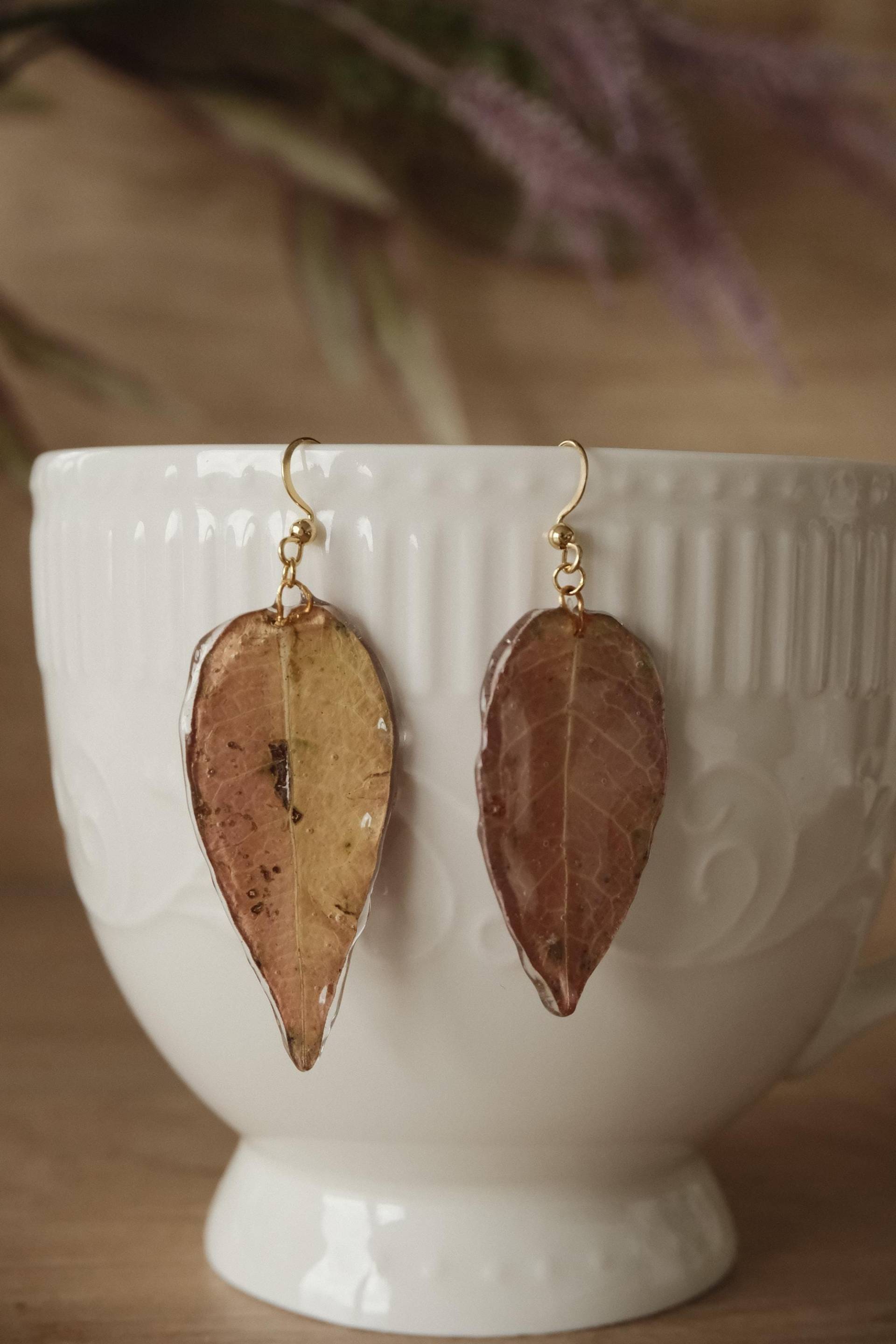 Herbst Ohrringe Aus Echten Blättern - Edelstahl Haken, Naturharz Schmuck, Gepresste Blätter, Geschenk Für Naturfreunde Florifycreations von FlorifyCreations
