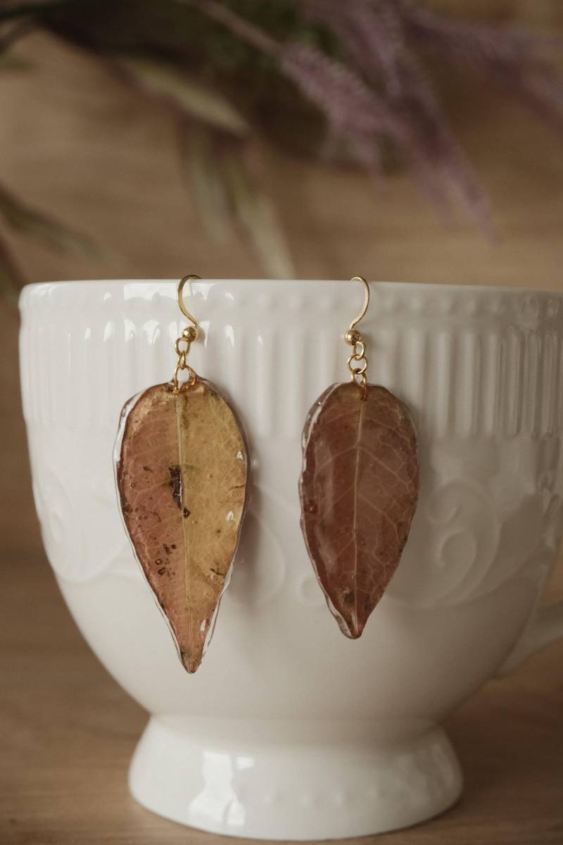 Herbst Ohrringe Aus Echten Blättern - Edelstahl Haken, Naturharz Schmuck, Gepresste Blätter, Geschenk Für Naturfreunde Florifycreations von FlorifyCreations