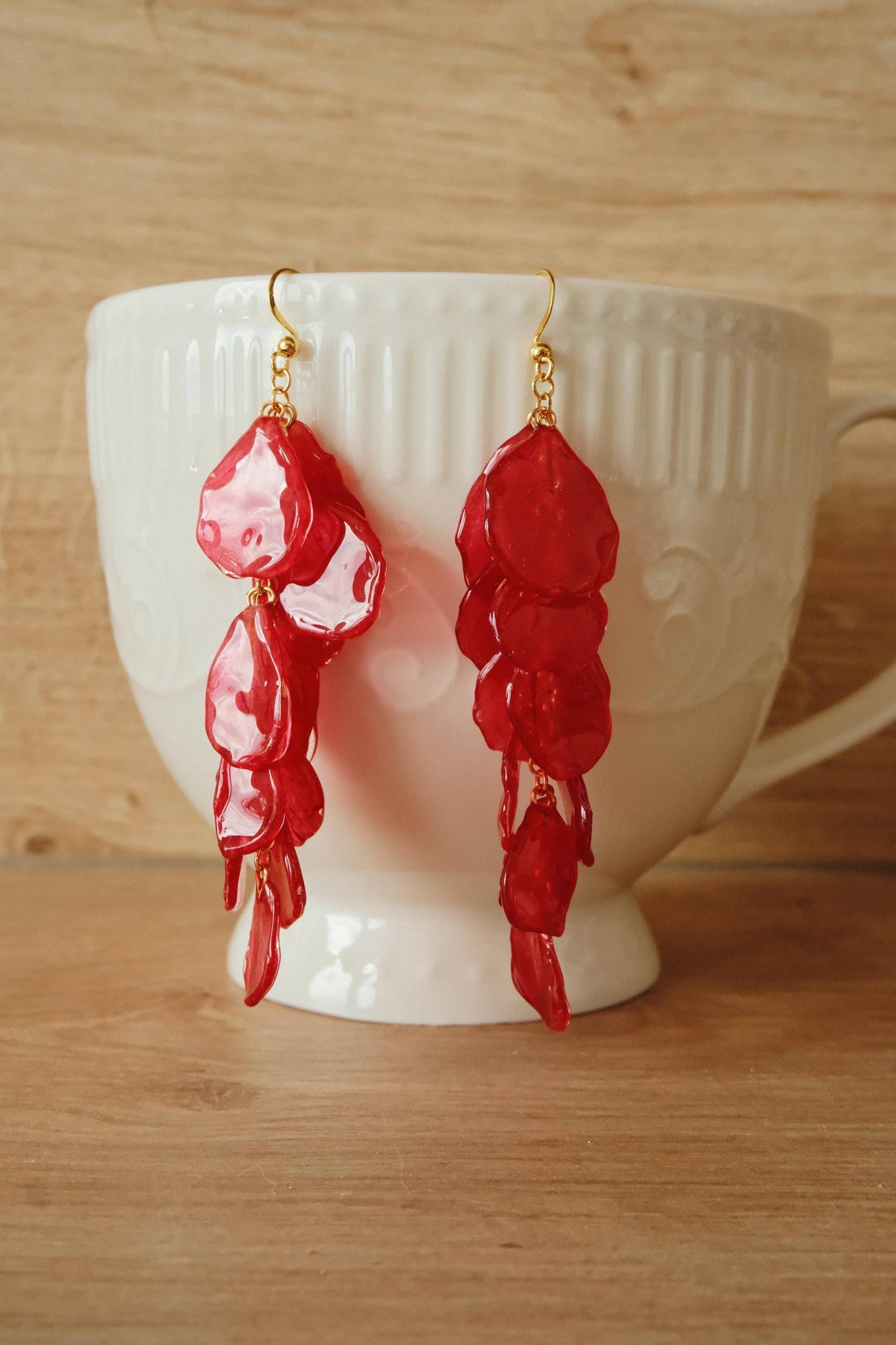 Real Pomegranate Flower Earrings - Statement Red Resin Petal Jewelry Handmade Nature Florifycreations Real Pomegranate Flower Earrings - Statement Red Resin Petal Jewelry Handmade Nature Florifycreations von FlorifyCreations