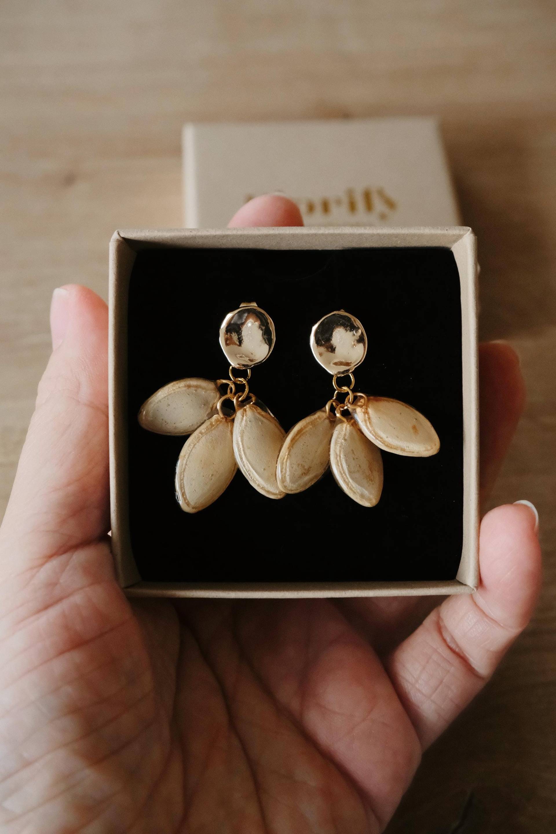 Real Pumpkin Seed Earrings With Gold Studs - Resin Botanical Jewelry Autumn Gift One Of A Kind Handmade von FlorifyCreations