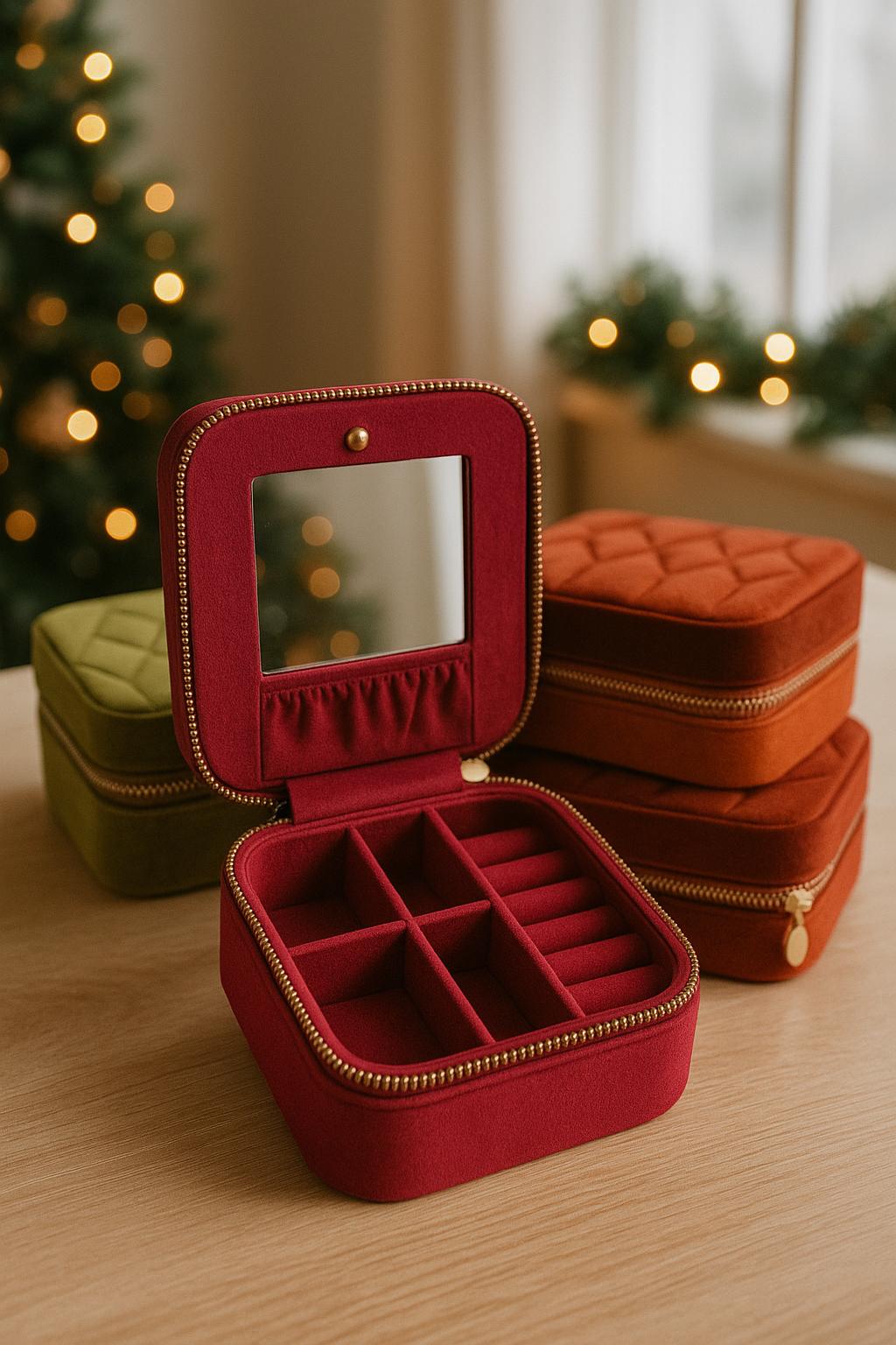 Velvet Jewelry Box With Mirror, Travel Organizer Case, Small Ring & Earring Storage, Gift For Her, Elegant Portable Holder von FlorifyCreations