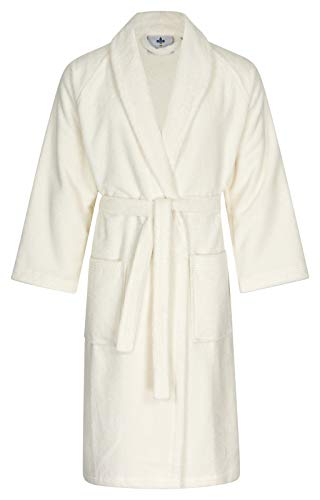 Floringo Luxus Bademantel mit Schalkragen Twin-Star super soft für Damen und Herren 95° waschbar (creme, L) von Floringo