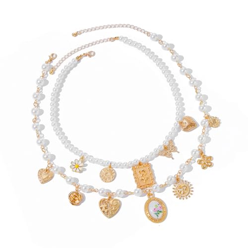 Florisync 2vieces Stapelbare Halskette Set Für Goldplattierte Perlen Und Charmeschmuck Frauen Die Tägliche Verschleiß Zu Abendpartys Geeignet Sind Acrylanhänger Stapelbare Halskette Set von Florisync