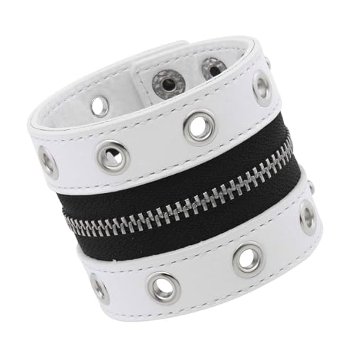 Florisync Stätte Breites Ledermanschette Armband Mit Mittlerem Reißverschluss Und Atmungsaktierbarem PU PU Ledernietarmband von Florisync
