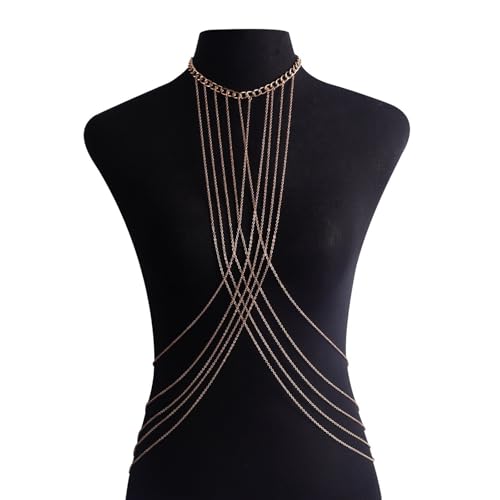 Gekreuzte Körperkette Schmuck Mehrschichtige Goldlegierungshalskette Für Frauen Abendpartys Strandkleidung Dessous Gold Belly Bauch Schmuck von Florisync