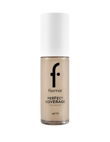 Flormar Perfect Coverage Foundation - Flüssige Foundation mit hoher Deckkraft & SPF15 – Langanhaltendes, feuchtigkeitsspendendes Make-up für trockene & reife Haut – 100 Light Ivory Np von Flormar