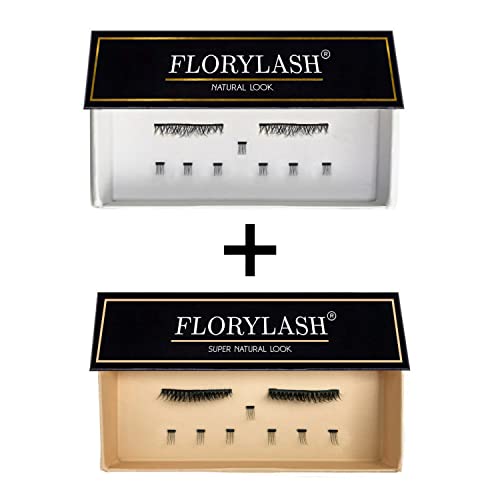 FLORYLASH® | Natural Kit - Natural Look + Super Natural Look, Magnetische Wimpern 3 Magnete Natürlich Magnetic Fake Lashes ohne Eyeliner 3D Volumen Set von Florylash