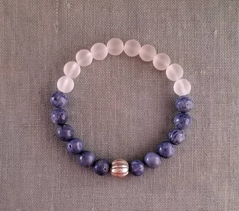 Blaue Koralle & Matt Achat Edelstein Armband Mit Tibetsilber von FlosTreasureBox