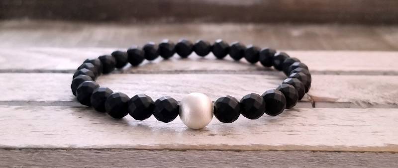 Schwarz Achat Armband Sterling Silber Bead, Yoga Meditation Edelstein von FlosTreasureBox