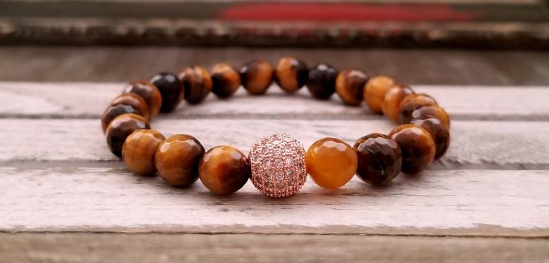 Tigerauge Stein Armband Edelstein Heilstein Mit Cubic Zirkonia Tigerauge Stein Armband Edelstein Heilstein Mit Cubic Zirkonia von FlosTreasureBox