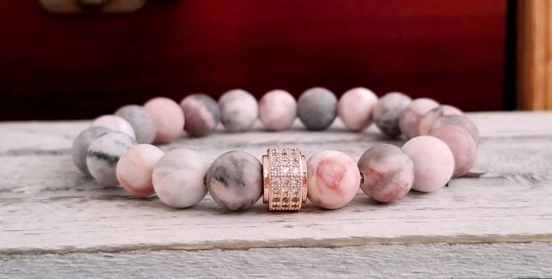 Zebra Jaspis Armband Rosegold Cubic Zirkonia Boho Schmuck von FlosTreasureBox