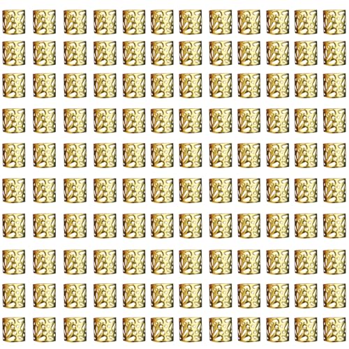 120 Stück Dreadlocks Schmuck Gold Haarschmuck Haarperlen für Mädchen Zöpfe Zubehör Verstellbar Manschetten Eisen Flechten Haarring für Frauen Haarperlen Clip(E) von Flosius