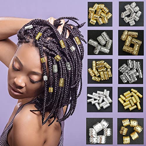 Flosius 100 Stück Eisen Metall Cuffs Metall Haarschmuck für Damen Zöpfe Gold Haarperlen Silber Haarringe Verstellbare Manschetten Flechten Hair Beads for Braids von Flosius