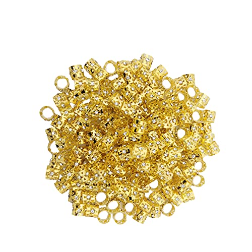 Flosius 50 Stück Gold Strass Haarschmuck für Frauen Zöpfe Eisen Dreadlock-Perlen Box Zopf Zubehör mit 100 Stück Mini-Gummibänder Metall Haar Manschetten für Zöpfe für Mädchen (A) von Flosius