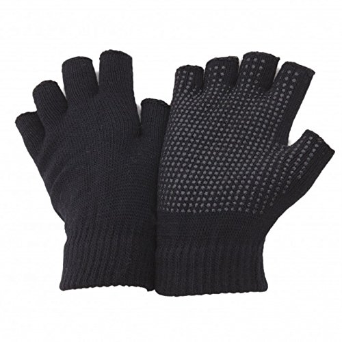 Floso® Halbfinger Handschuhe Magic Gloves mit griffigen Handflächen (Einheitsgröße) (Schwarz) von Floso