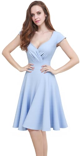 Flosros Cocktailkleid Damen Elegant Festlich Abendkleid Damen A-Line Vintage Abendkleider V-Ausschnitt Kleid Hochzeitsgast Konfirmationskleider von Flosros