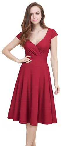 Flosros Cocktailkleid Damen Elegant Festlich Abendkleid Damen A-Line Vintage Abendkleider V-Ausschnitt Kleid Hochzeitsgast Konfirmationskleider von Flosros