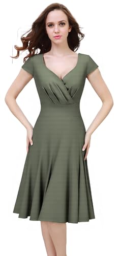 Flosros Cocktailkleid Damen Elegant Festlich Abendkleid Damen A-Line Vintage Abendkleider V-Ausschnitt Kleid Hochzeitsgast Konfirmationskleider von Flosros