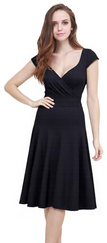 Flosros Cocktailkleid Damen Elegant Festlich Abendkleid Damen A-Line Vintage Abendkleider V-Ausschnitt Kleid Hochzeitsgast Konfirmationskleider von Flosros