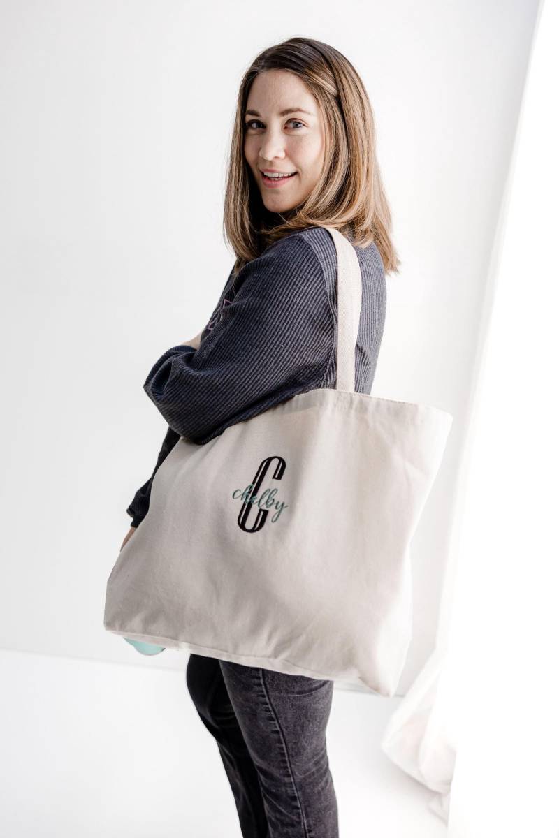 Benutzerdefinierte Monogramm Jumbo Einkaufstasche - Bestickter Name Geldbörse Baumwolltasche Brautjungfer Geschenk Lehrer Für Sie von Flossandfable