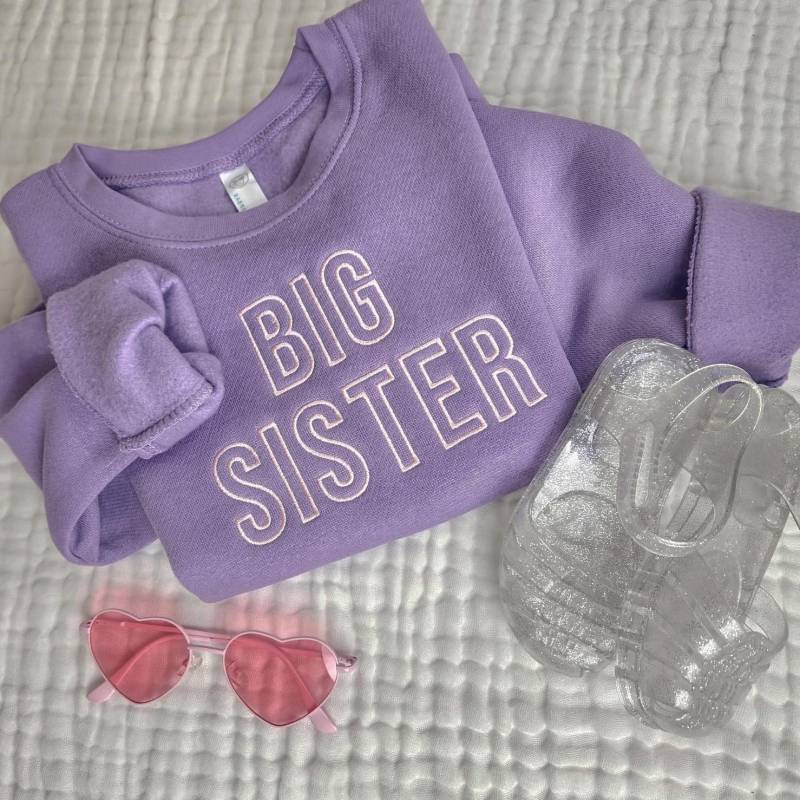 Individuell Gesticktes Kleinkind Big Sister Sweatshirt - Ankündigung Pullover Monogrammed Crewneck Mädchen Schwangerschaft Offenbaren von Flossandfable