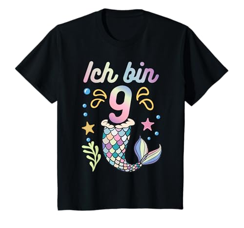Kinder 9 neunter Geburtstag Meerjungfrau Nixenflosse Mädchen T-Shirt Kinder 9 neunter Geburtstag Meerjungfrau Nixenflosse Mädchen T-Shirt von Flosse Mermaid Wasseernixe Geburtstagsparty