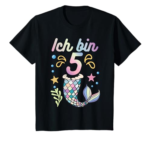 Kinder 5 fünfter Geburtstag Meerjungfrau Nixenflosse Mädchen T-Shirt Kinder 5 fünfter Geburtstag Meerjungfrau Nixenflosse Mädchen T-Shirt von Flosse Mermaid Wassernixe Geburtstagsparty