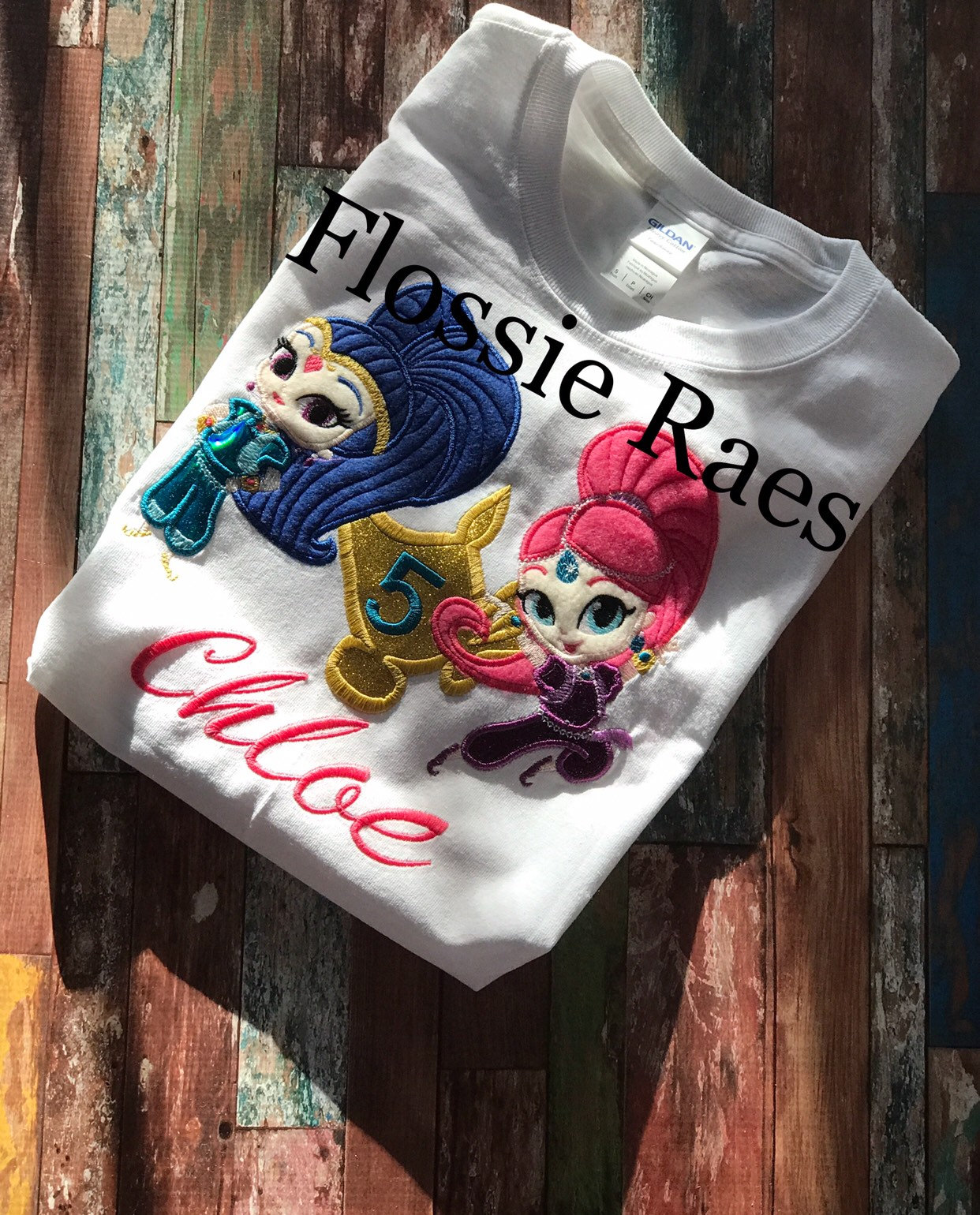 Shimmer & Shine Besticktes Geburtstagshemd, Mädchen Personalisiertes Geburtstagshemd von FlossieRaes