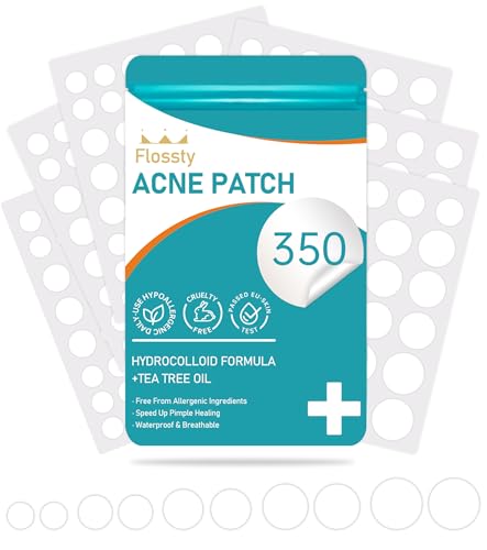 Pimple Patches Runden 350pcs - Flossty Hydrokolloid-Salicylsäure-Teebaumöl Pickel Patch Stern Atmungsaktiv und wasserdicht, EU-Hauttest Hypoallergen (350pcs Runden) von Flossty