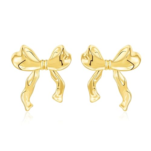 Schleifen Ohrringe, Bow Earrings, Gold Silber Bogen Ohrstecker Ohrringe für Damen, Goldene Ohrringe Damen, Schleifen Schmuck Frauen (A1) von Flossty