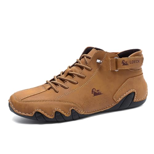 Ultra-bequemer Rutschfester Barfußschuhe, BarfuBschuh aus echtem Leder Flexao und Wandara Orthoschuhe Low Top Für Unisex Damen Herren 37Hellbraun High Top von Flossty