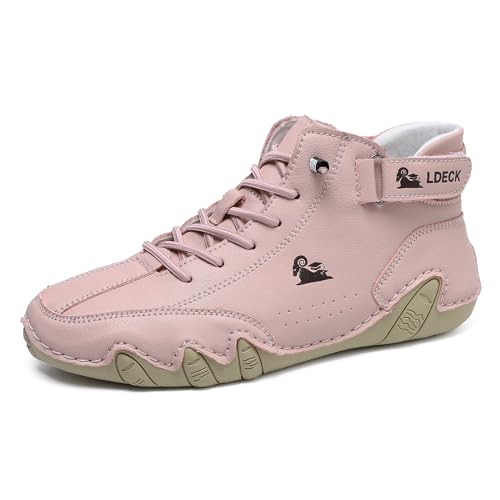 Ultra-bequemer Rutschfester Barfußschuhe, BarfuBschuh aus echtem Leder Flexao und Wandara Orthoschuhe Low Top Für Unisex Damen Herren 39Rosa High Top von Flossty