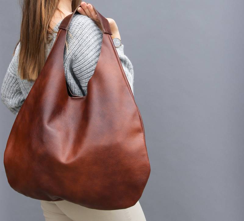 Leder Hobo Tasche - Cognac Brown Oversize Schultertasche Jeden Tag Leder Geldbörse Weiche Lederhandtasche Für Damen von FlouBag