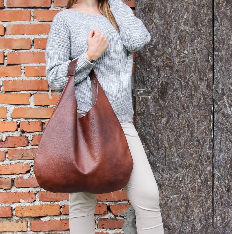 Leder Hobo Tasche - Cognac Brown Oversize Schultertasche Jeden Tag Leder Geldbörse Weiche Lederhandtasche Für Damen von FlouBag