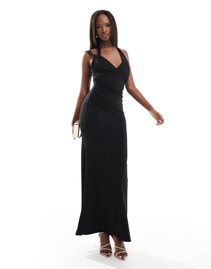 Flounce London - Maxikleid in Schwarz mit Zierausschnitt vorne von Flounce London