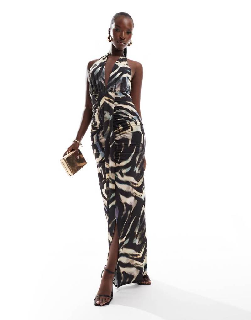 Flounce London - Maxikleid mit Neckholder-Träger und Zebramuster-Bunt Flounce London - Maxikleid mit Neckholder-Träger und Zebramuster-Bunt von Flounce London