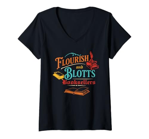 Damen Flourish and Blotts Buchhändler, Vintage-Design T-Shirt mit V-Ausschnitt Damen Flourish and Blotts Buchhändler, Vintage-Design T-Shirt mit V-Ausschnitt von Flourish And Blotts Booksellers Vintage Quote