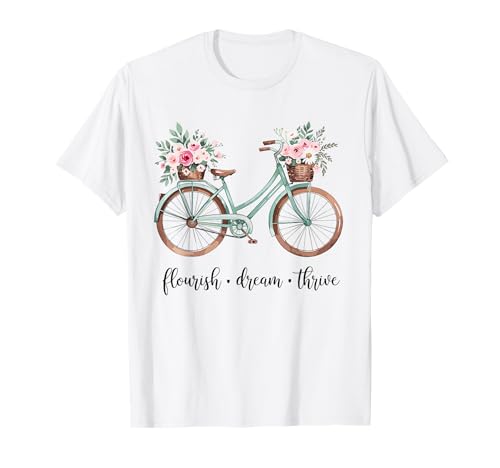 Flourish Dream Thrive Floral Bike Damen Cute T-Shirt Flourish Dream Thrive Floral Bike Damen Cute T-Shirt von Flourish Dream Thrive Bike Lovers Casual Wear