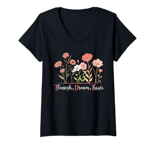 Damen Flourish Dream Thrive Florale botanische Vintage-Blumen T-Shirt mit V-Ausschnitt Damen Flourish Dream Thrive Florale botanische Vintage-Blumen T-Shirt mit V-Ausschnitt von Flourish Dream Thrive Subtle 8647 Resist
