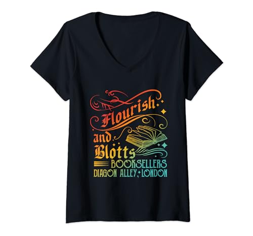 Damen Die Buchhändler von Flourish And Blotts, Diagon Alley, London T-Shirt mit V-Ausschnitt von Flourish & Blotts Booksellers Diagon Alley London