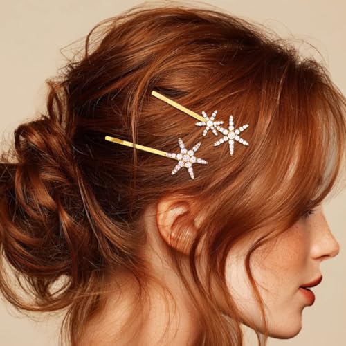 Flovel 2er Set Glitzernde Stern-Haarspangen Silberne Sternen Haarklemme Handbesetzte Strass Haaraccessoires für Damen von Flovel