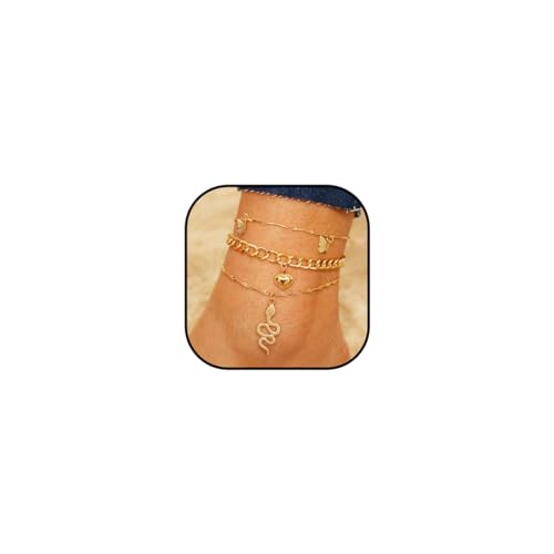 Flovel Boho Herz Fußkettchen Goldfarbene Fußkettchen Armbänder Schlangen und Schmetterlings Sommer Strand Fußkettchen für Frauen von Flovel