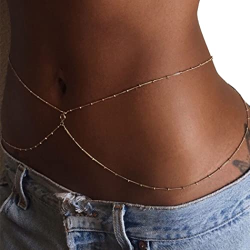 Flovel Boho Perlen Bauchkette Gold Mehrschichtige Körperketten Rave Nachtclub Taillenkette Schmuck für Frauen und Mädchen von Flovel