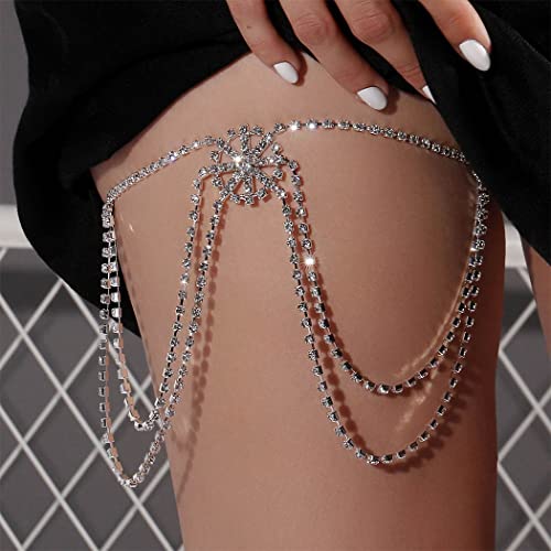 Flovel Boho Strass Körperkette Silber Oberschenkelkette Kristall Beinketten Rave Party Schmuck für Frauen und Mädchen von Flovel